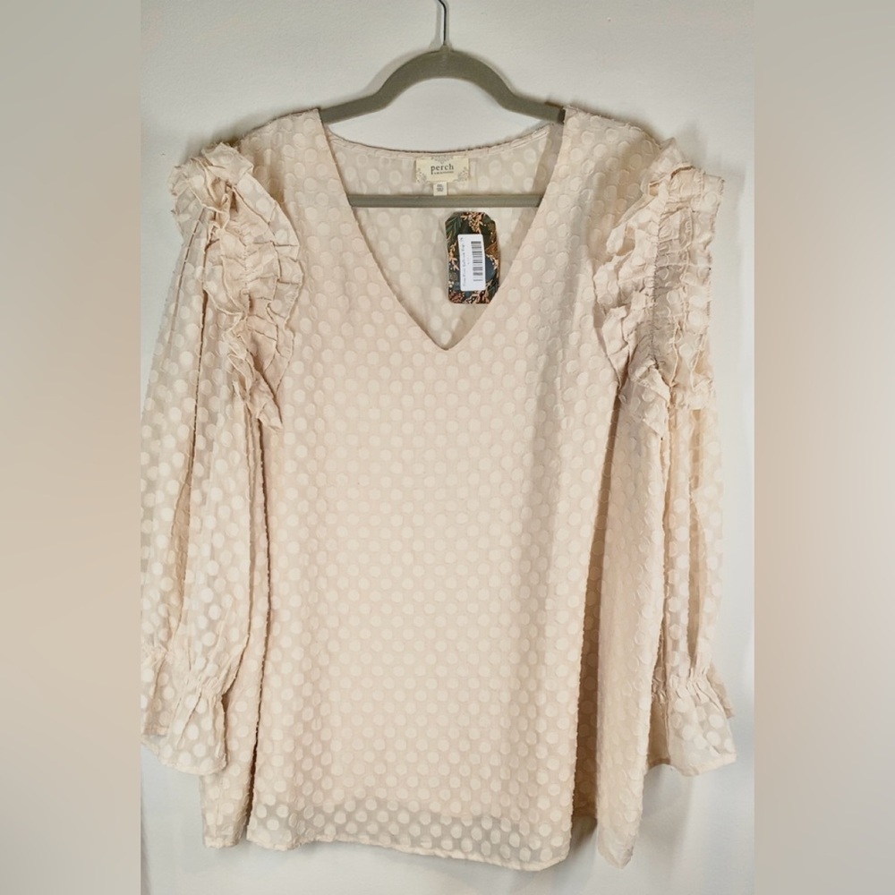 NWT Perch 3x Textured Ruffle Sleeve Polka Dot Top